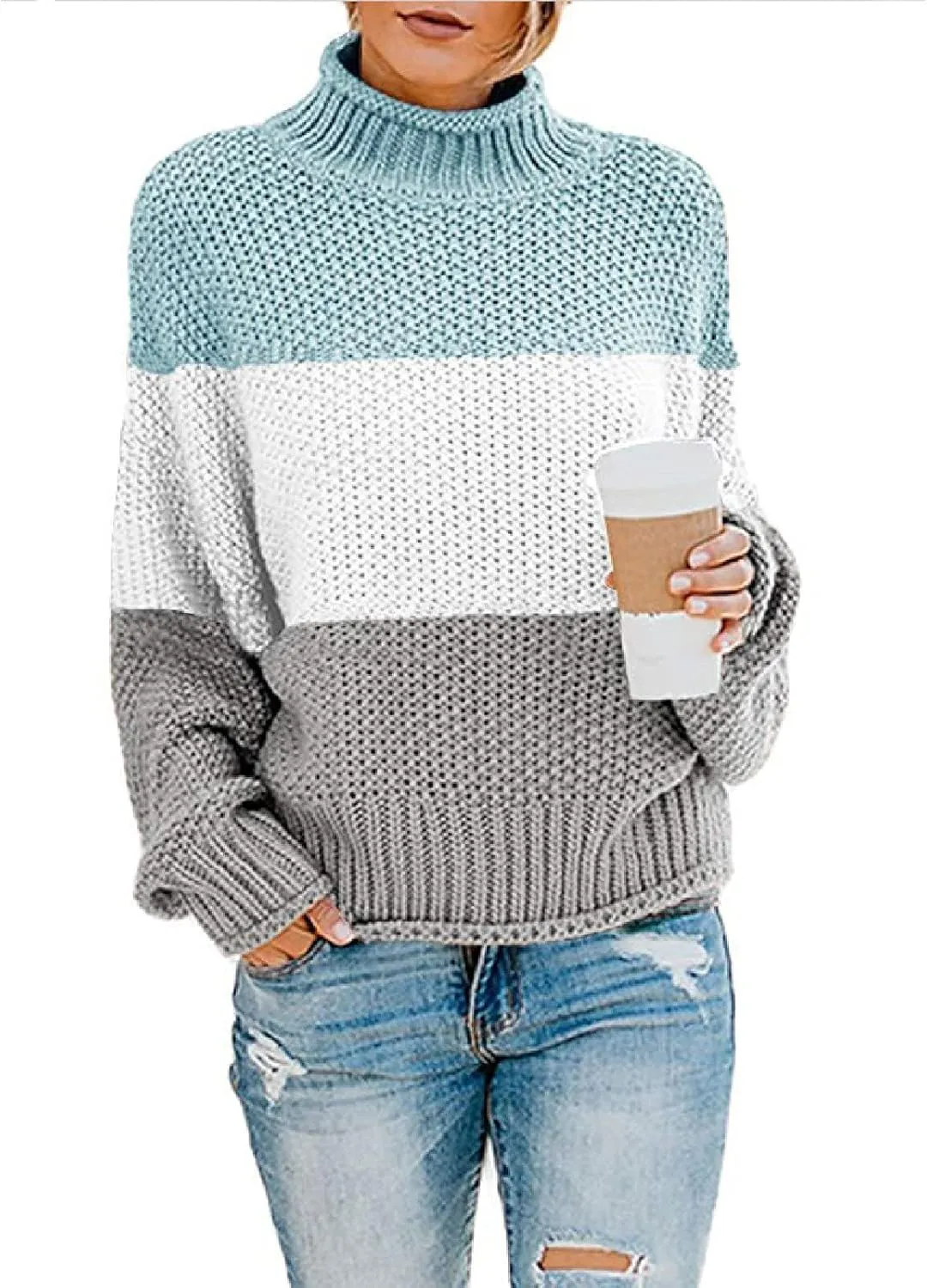 Women Sweaters 2024 Turtleneck Batwing Long Sleeve Knitted Pullover Sweater Loose Oversized Chunky Jumper Tops