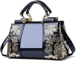 Women Synthetic Patent Bright Leather Portable Personality Tote Hobo Shoulder Crossbody Clutches Handbags