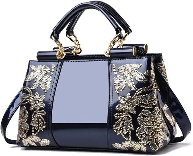 Women Synthetic Patent Bright Leather Portable Personality Tote Hobo Shoulder Crossbody Clutches Handbags
