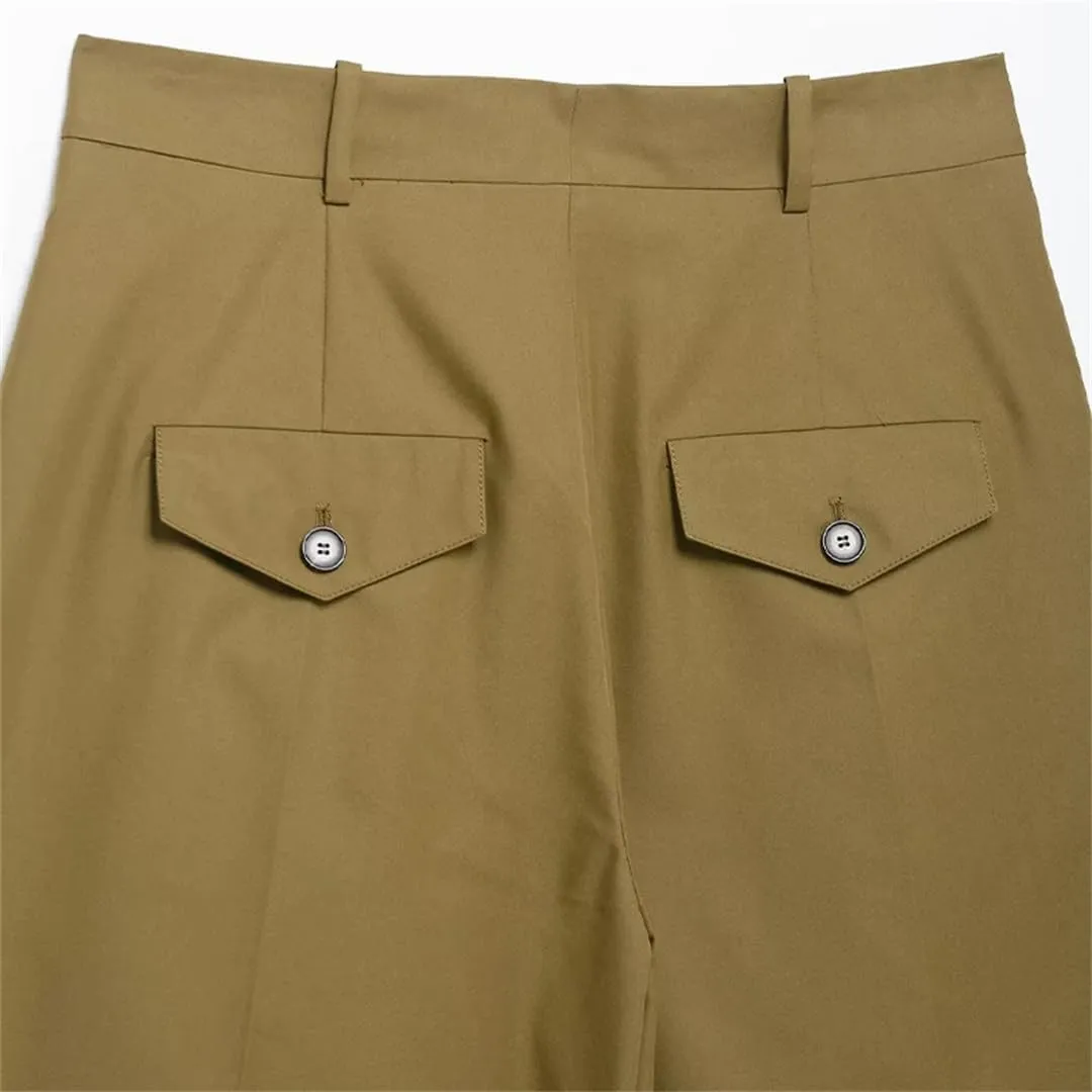 Women with Pockets Pleated Front Zipper Mini Shorts Vintage High Waist Shorts