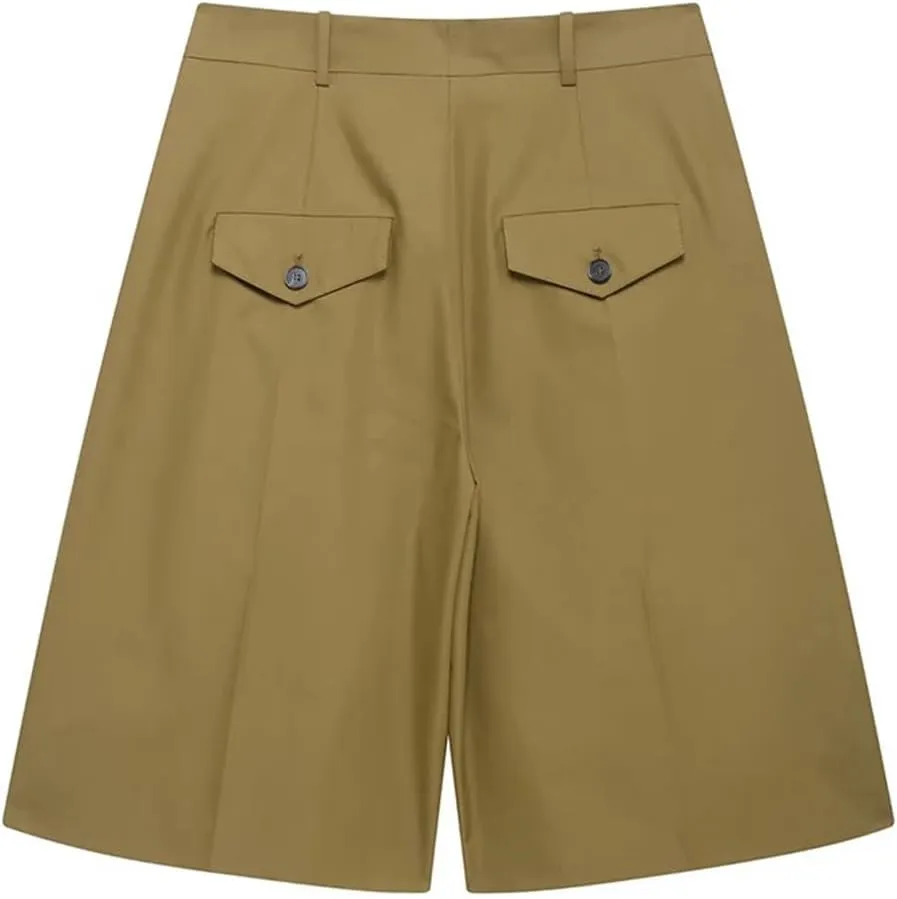 Women with Pockets Pleated Front Zipper Mini Shorts Vintage High Waist Shorts