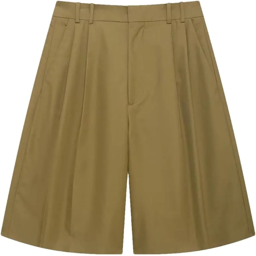 Women with Pockets Pleated Front Zipper Mini Shorts Vintage High Waist Shorts