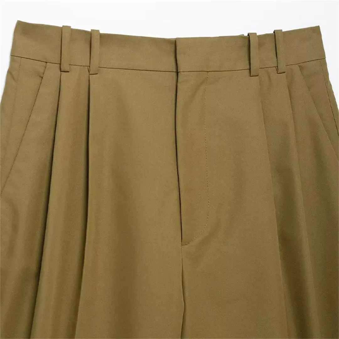 Women with Pockets Pleated Front Zipper Mini Shorts Vintage High Waist Shorts