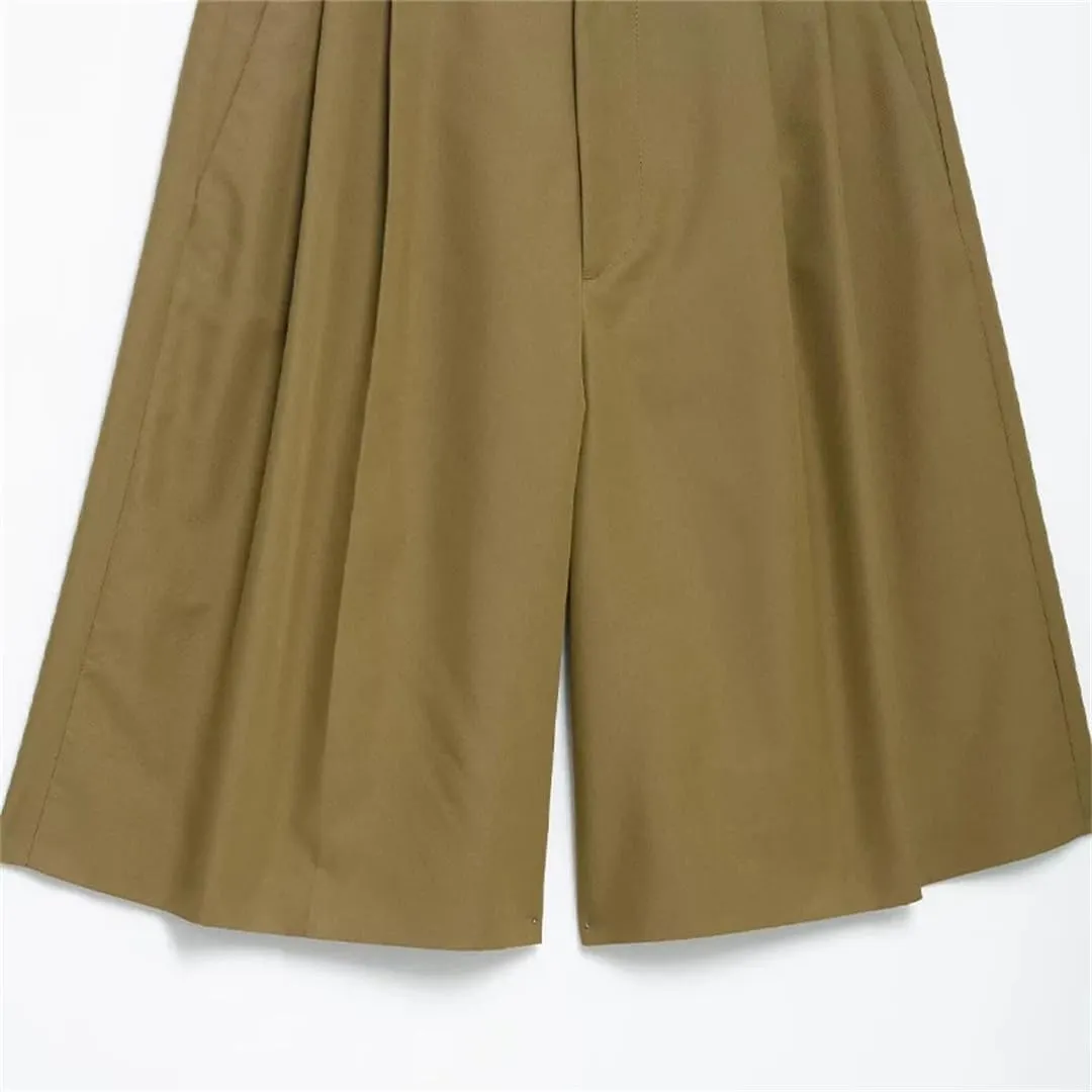 Women with Pockets Pleated Front Zipper Mini Shorts Vintage High Waist Shorts