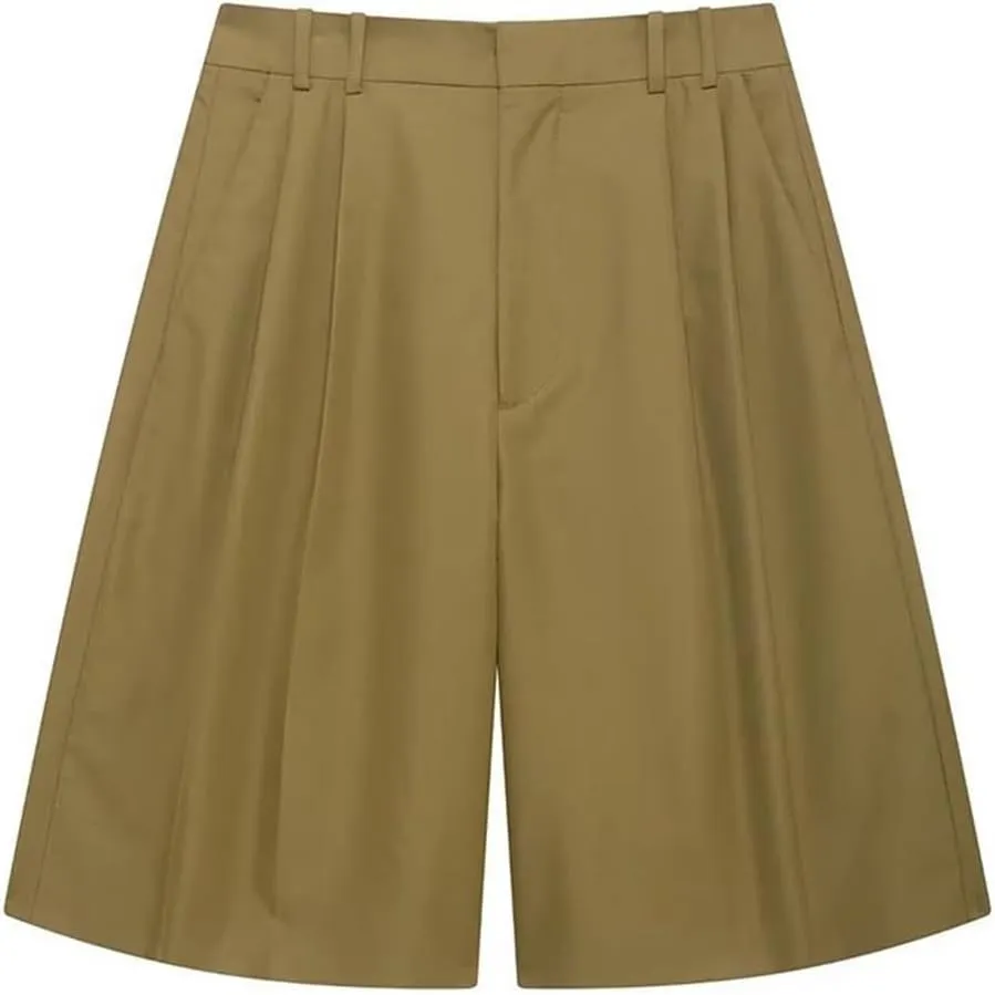 Women with Pockets Pleated Front Zipper Mini Shorts Vintage High Waist Shorts