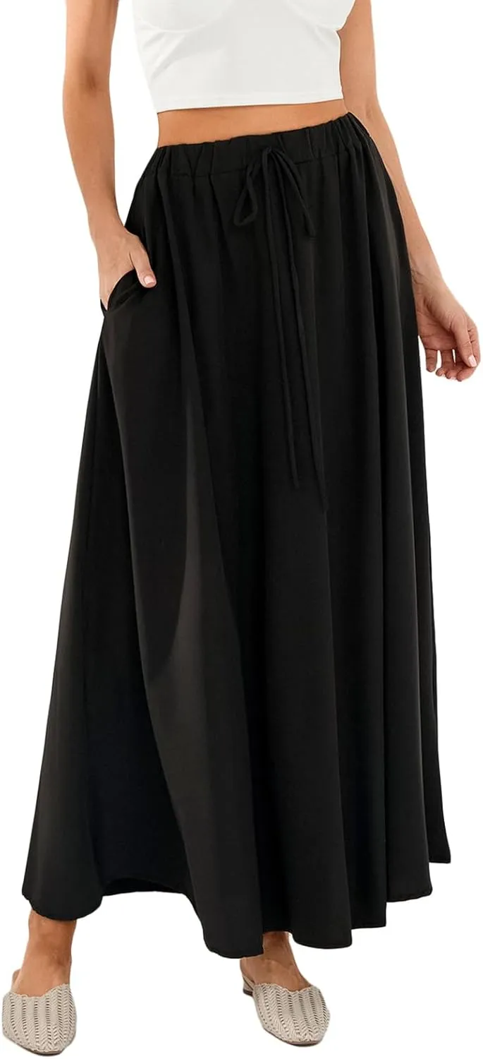 Women Y2K Bohemian Long Skirt Floral Elastic High Waist Pleated Flowy Maxi Skirt Summer Casual A Line Skirt