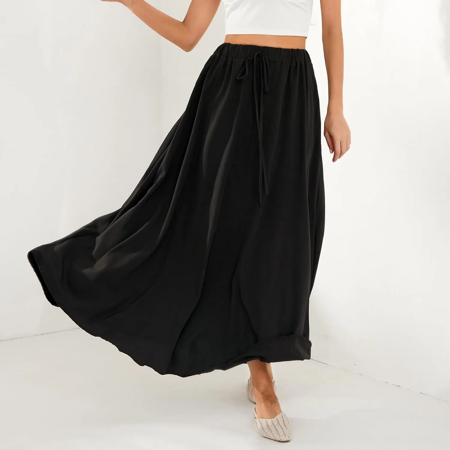 Women Y2K Bohemian Long Skirt Floral Elastic High Waist Pleated Flowy Maxi Skirt Summer Casual A Line Skirt