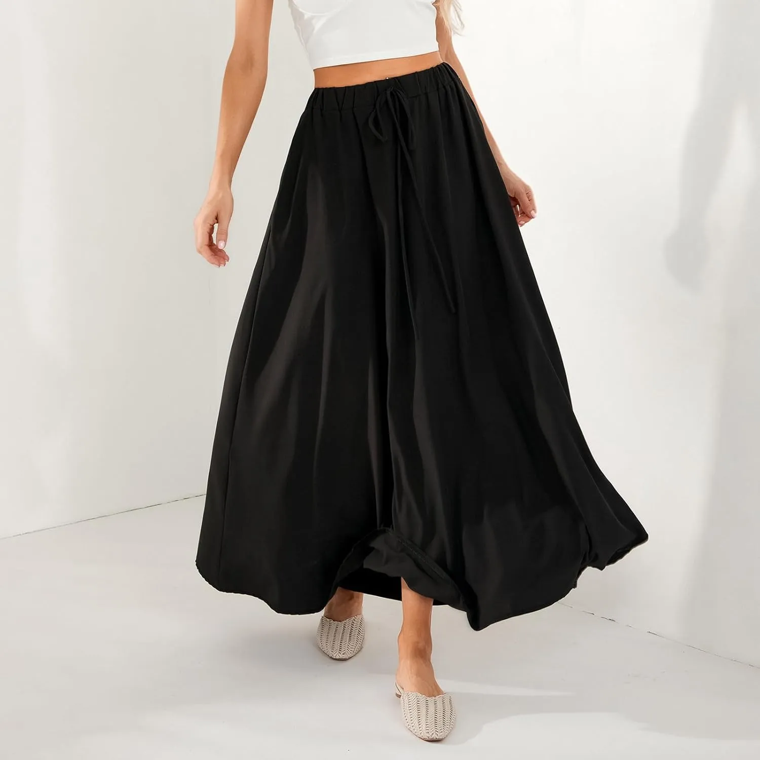 Women Y2K Bohemian Long Skirt Floral Elastic High Waist Pleated Flowy Maxi Skirt Summer Casual A Line Skirt