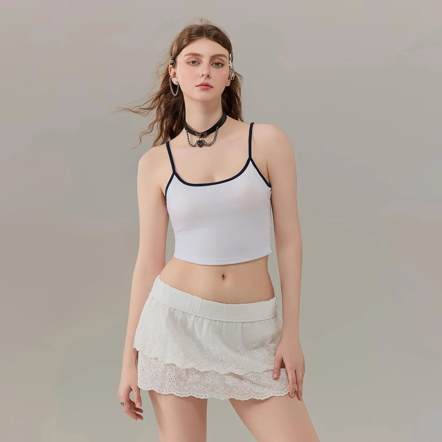 Women Y2k Lace Ruffled Half Slip Skirt Floral Low Rise Pleated Layered Flowy Mini Skirts Aesthetic Underskirt