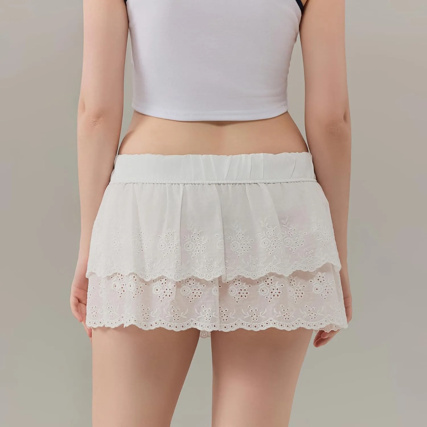 Women Y2k Lace Ruffled Half Slip Skirt Floral Low Rise Pleated Layered Flowy Mini Skirts Aesthetic Underskirt