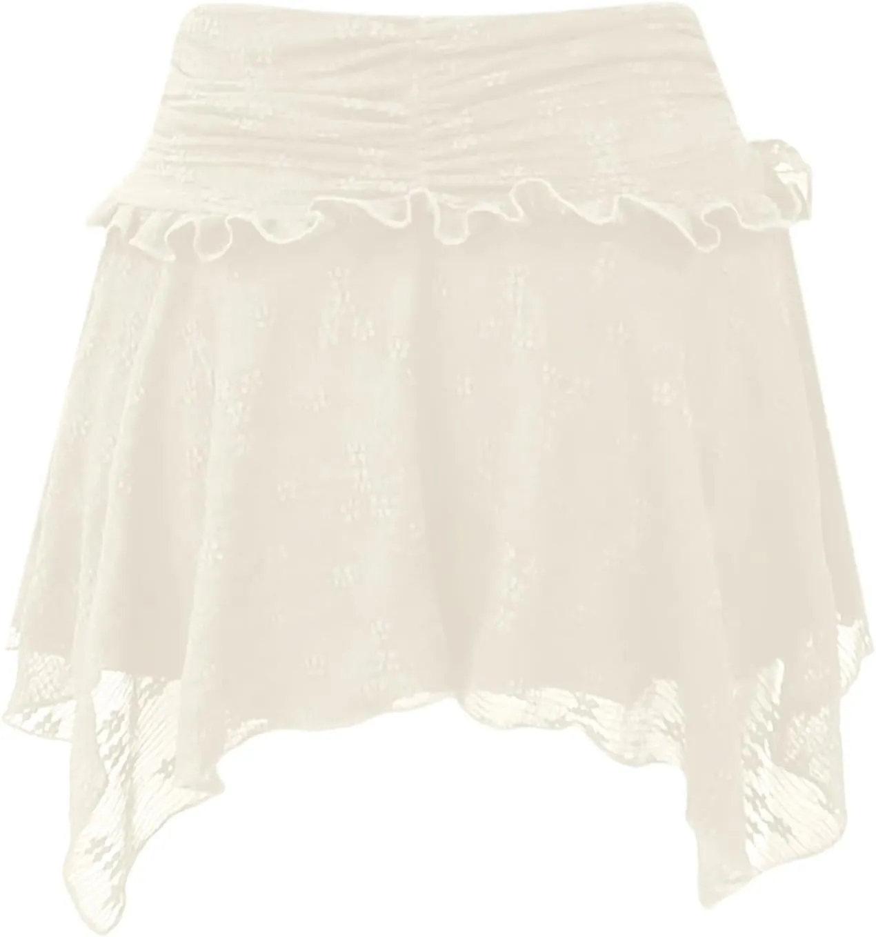 Women Y2K Lace Tiered Mini Skirt Mesh A Line Ruffled Pleated Half Slip Low Rise Flowy Short Skirts Underskirts