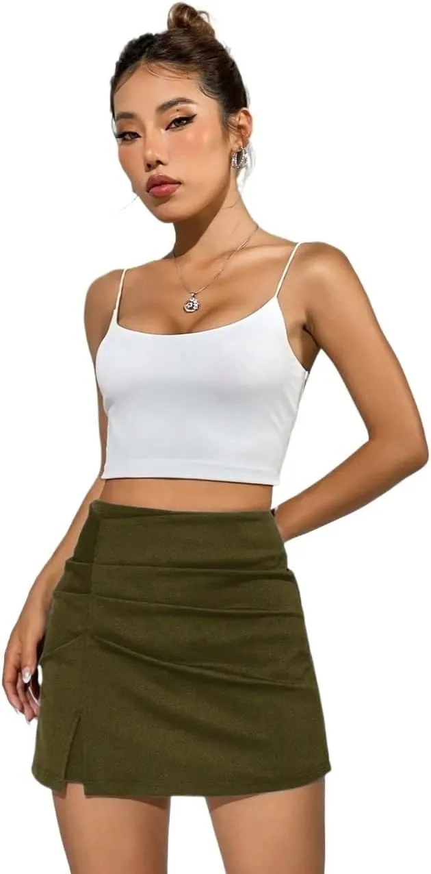 Women's 2025 Casual Plain Shorts High Waist Slit Skort