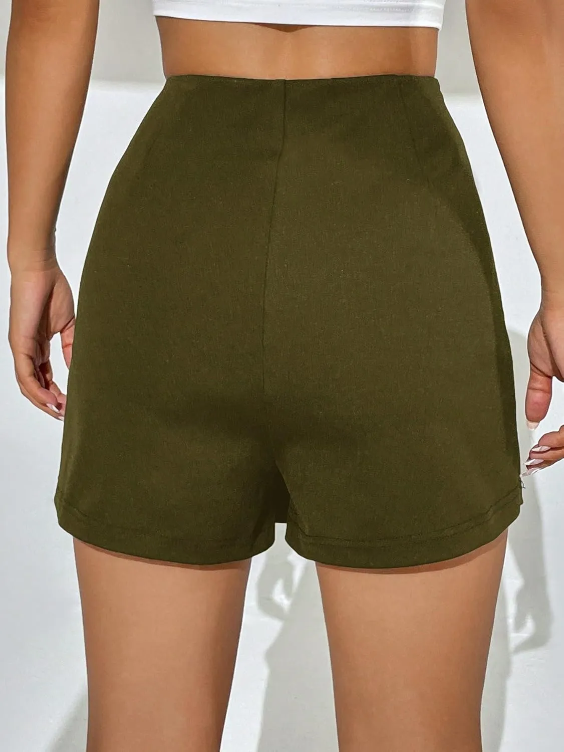 Women's 2025 Casual Plain Shorts High Waist Slit Skort