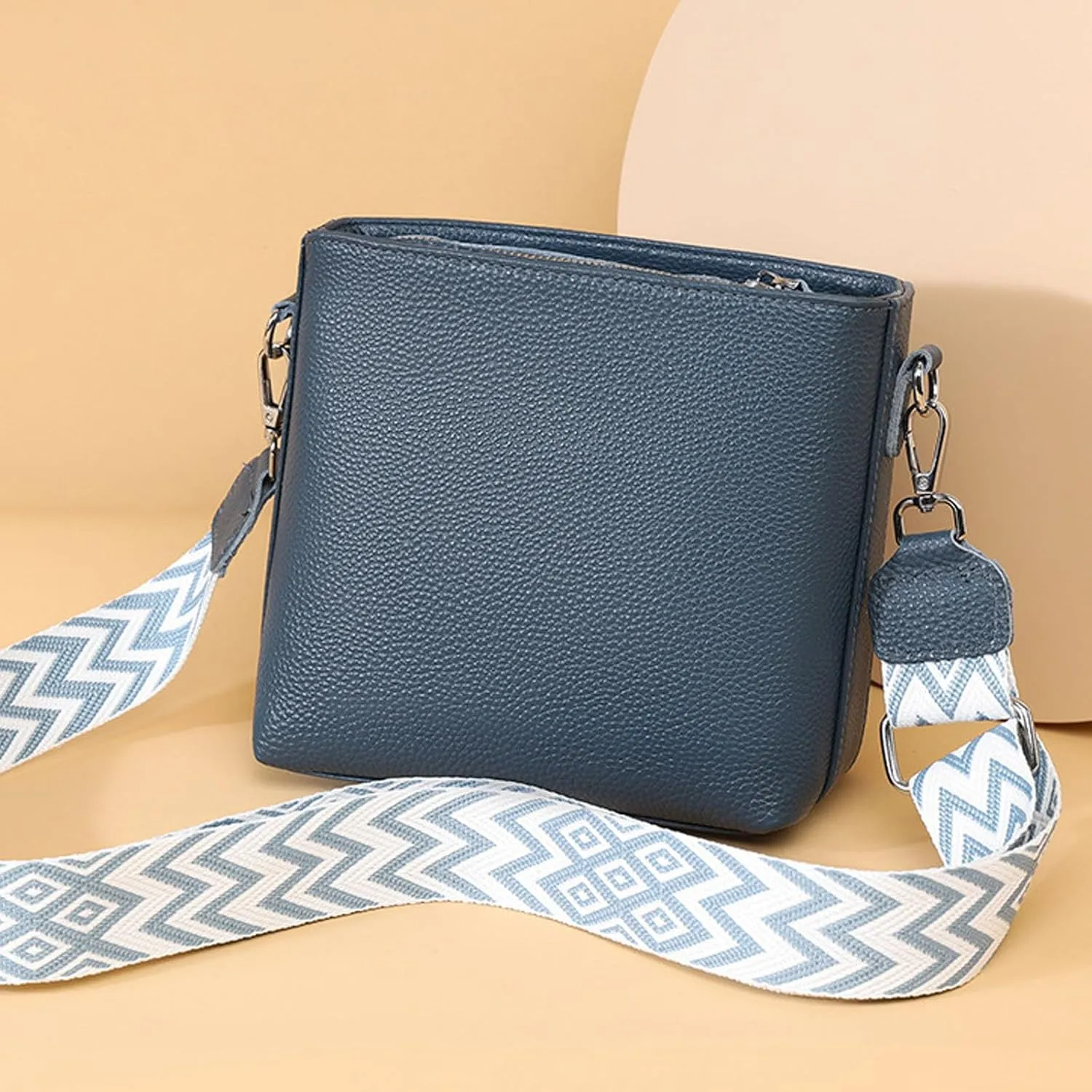 Women's Bag Wide Shoulder Strap Textured Soft Leather Crossbody Bag over The Shoulder Bags for Women (Blue, One Size)