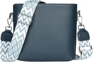 Women's Bag Wide Shoulder Strap Textured Soft Leather Crossbody Bag over The Shoulder Bags for Women (Blue, One Size)