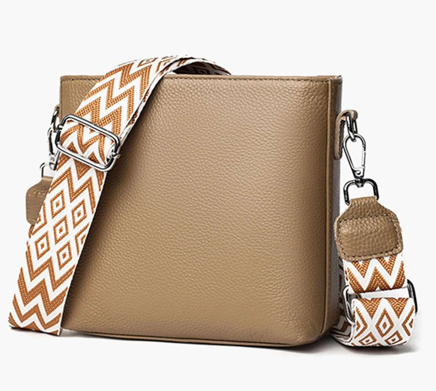 Women's Bag Wide Shoulder Strap Textured Soft Leather Crossbody Bag over The Shoulder Bags for Women (Khaki, One Size)
