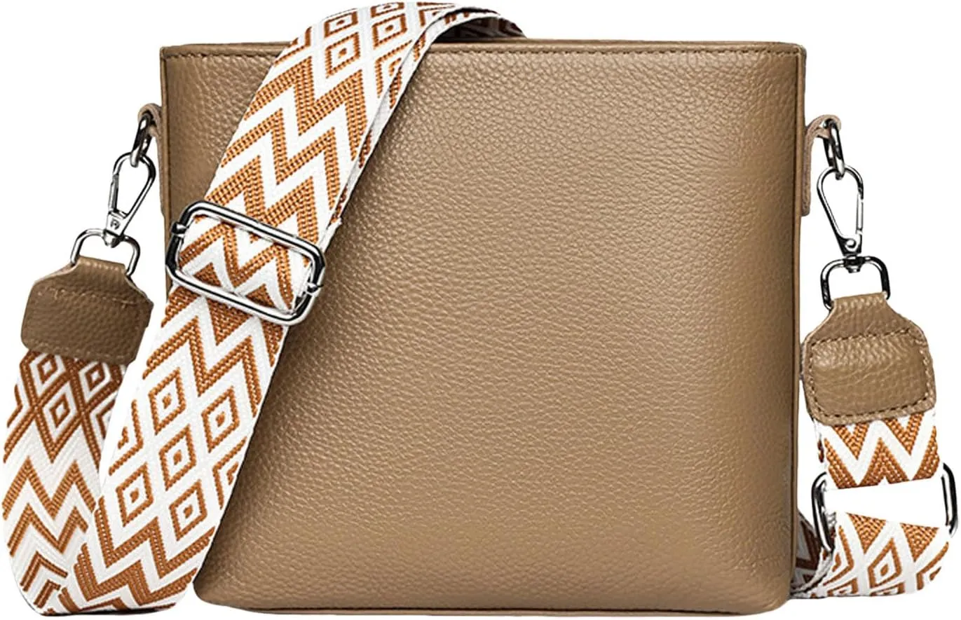 Women's Bag Wide Shoulder Strap Textured Soft Leather Crossbody Bag over The Shoulder Bags for Women (Khaki, One Size)