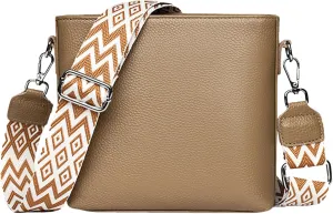 Women's Bag Wide Shoulder Strap Textured Soft Leather Crossbody Bag over The Shoulder Bags for Women (Khaki, One Size)