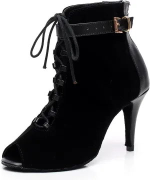 Women's Ballroom Dance Shoes Latin Salsa Dancing Shoes Cross Strap High Heels Performance Dance Boots
