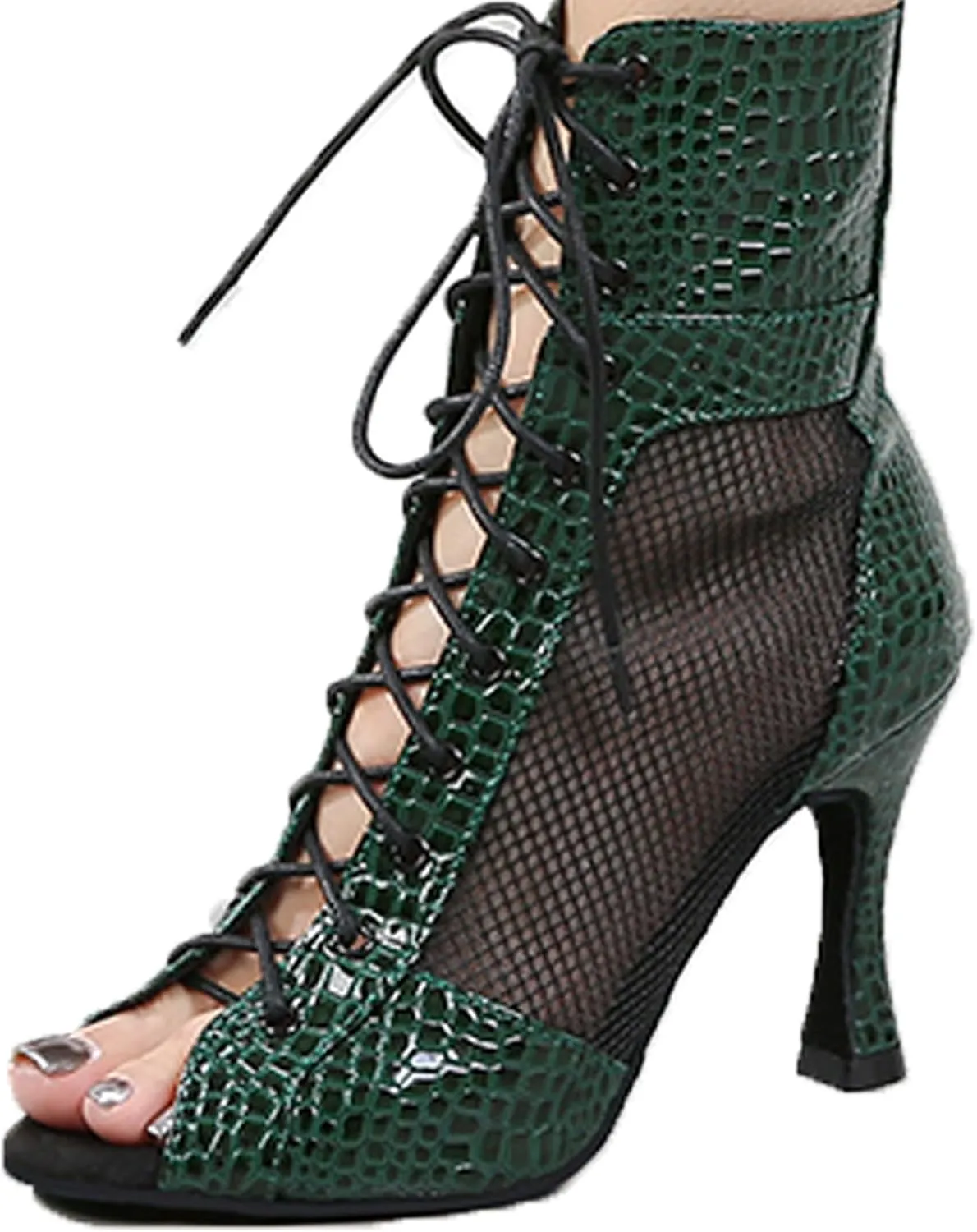 Women's Ballroom Latin Salsa Dance Shoes Lace-Up Open Toe Dance Boots Heels for Dancing,MF-M007
