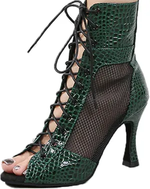 Women's Ballroom Latin Salsa Dance Shoes Lace-Up Open Toe Dance Boots Heels for Dancing,MF-M007