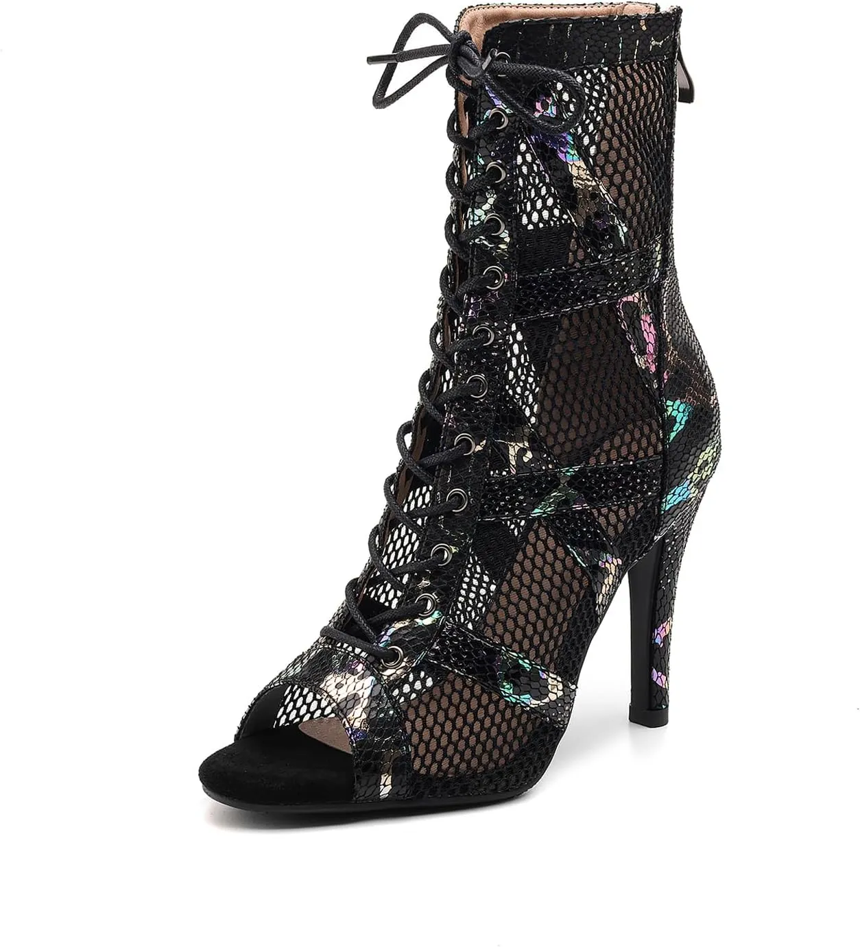 Women's Ballroom Latin Salsa Dancing Shoes Open-Toe Sexy Ankle Dance Heels Boots, DS-K100NEW