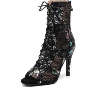 Women's Ballroom Latin Salsa Dancing Shoes Open-Toe Sexy Ankle Dance Heels Boots, DS-K100NEW