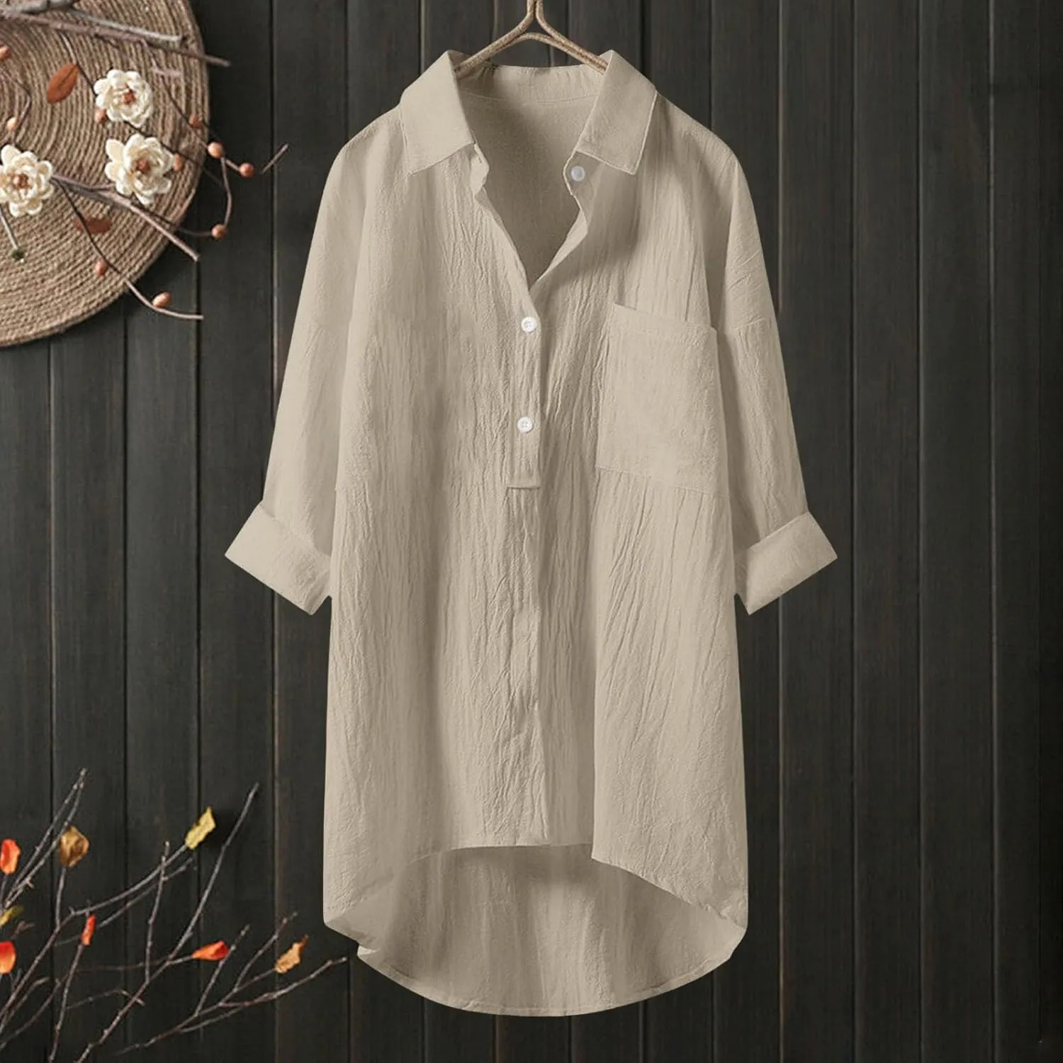 Womens Button Shirt Dresses Daily Casual High Low Irregular Hem Short/Half Sleeve Blouse Loose Summer Linen Tops 2025