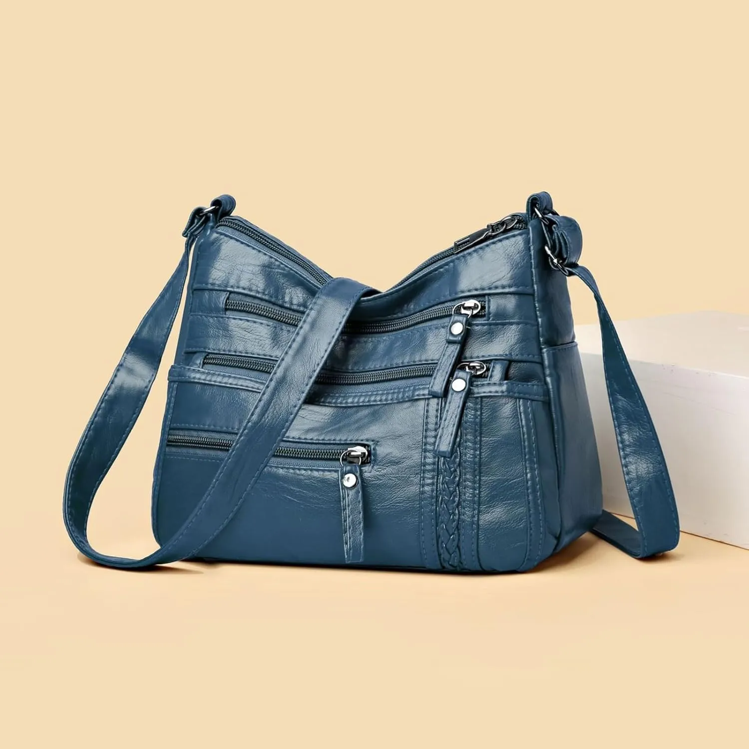 Women's Canvas Tote Bags with Zipper Stadium Crossbody Messenger Bags for Concerts Sporting Events Gifts for Mom(Blue)
