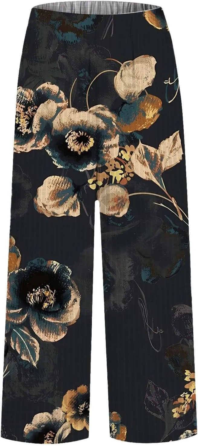 Womens Casual Pants Linen Slacks Lightweight Elastic Waist Trousers Cotton Linen Pants Summer 2025