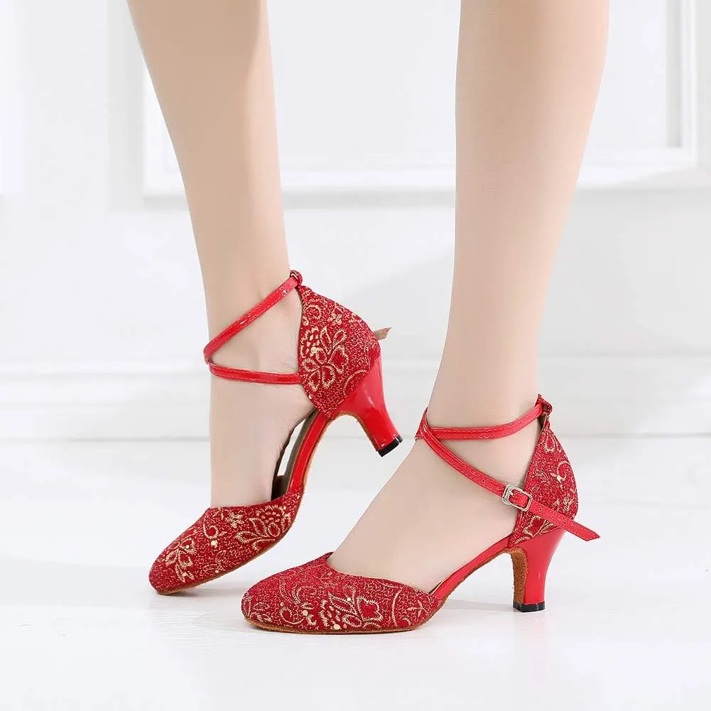Women's Closed Toe Satin Salsa Tango Ballroom Latin Dance Shoes,Model 1003