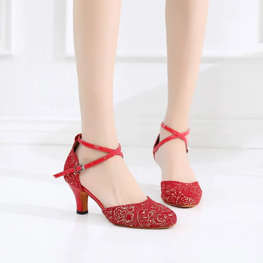 Women's Closed Toe Satin Salsa Tango Ballroom Latin Dance Shoes,Model 1003