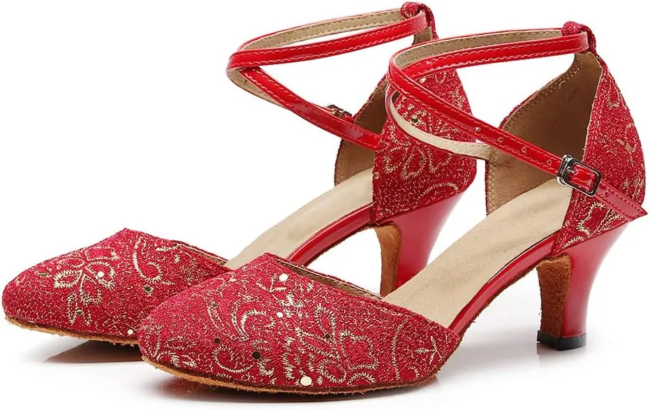 Women's Closed Toe Satin Salsa Tango Ballroom Latin Dance Shoes,Model 1003