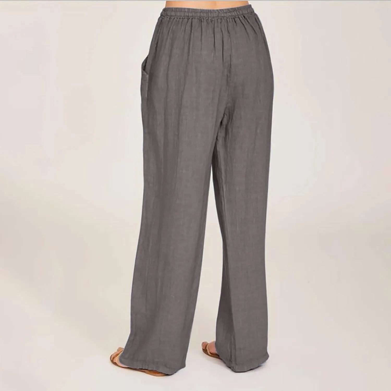 Women's Cotton Linen Pants Casual Wide Leg Palazzo Pants Lounge Trousers with Pockets Drawstring Waist Slacks