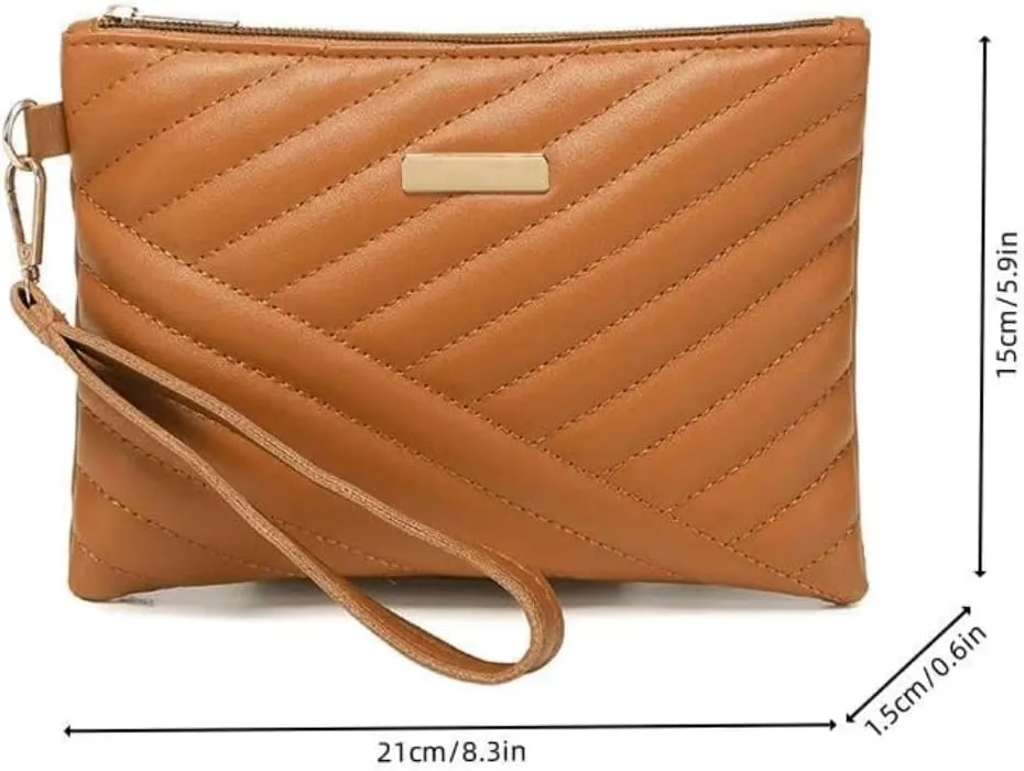 Women's Designer leather luxury Wristlet Quilted Classic design Clutch Purse lightweight Medium sized wristlet Zipper wallet