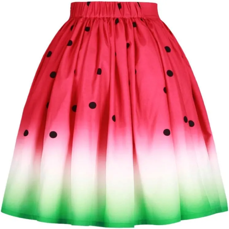 Women's Digital Print High Waisted A-Line Pleated Vintage Midi Skirts