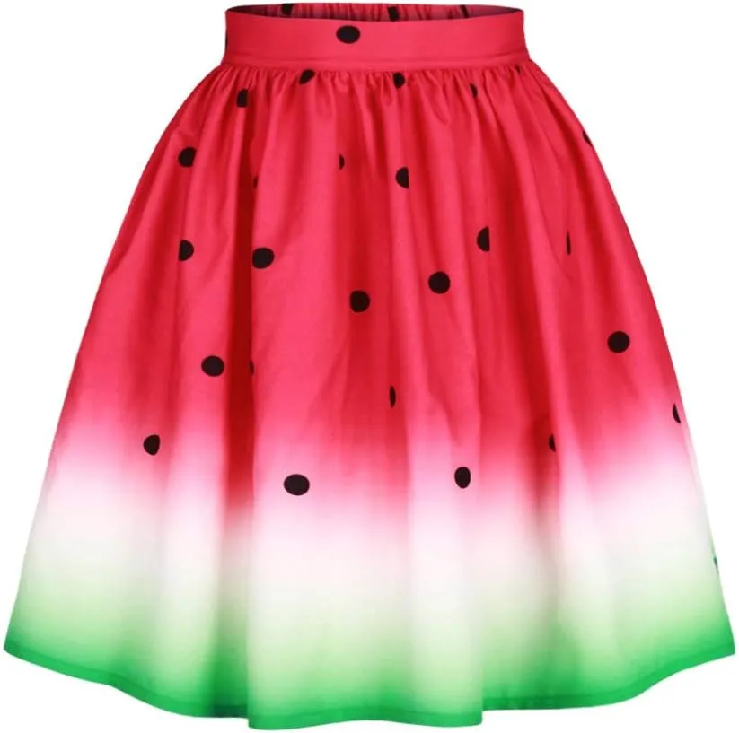 Women's Digital Print High Waisted A-Line Pleated Vintage Midi Skirts