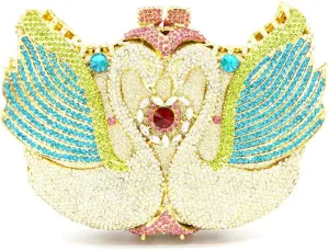 Women's Double Swan Evening Clutches Purse Shiny Crystal Chain Shoulder Bags