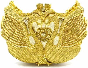 Women's Double Swan Evening Clutches Purse Shiny Crystal Chain Shoulder Bags
