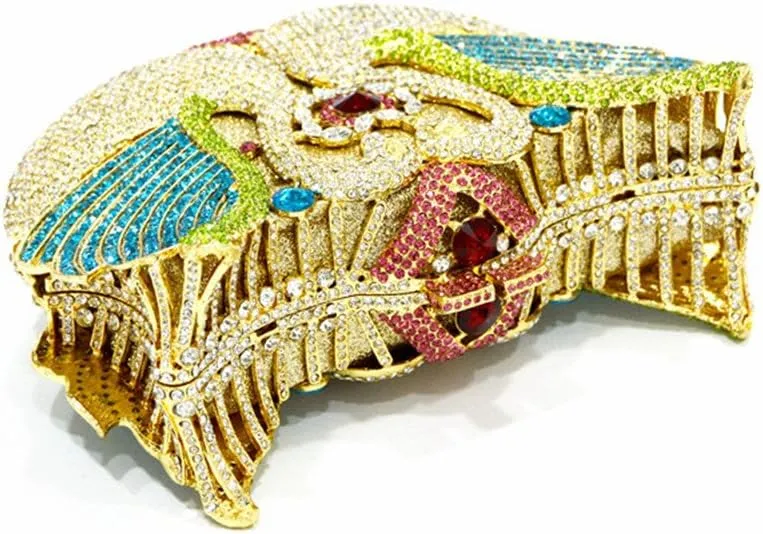 Women's Double Swan Evening Clutches Purse Shiny Crystal Chain Shoulder Bags