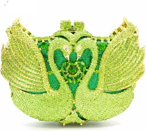 Women's Double Swan Evening Clutches Purse Shiny Crystal Chain Shoulder Bags