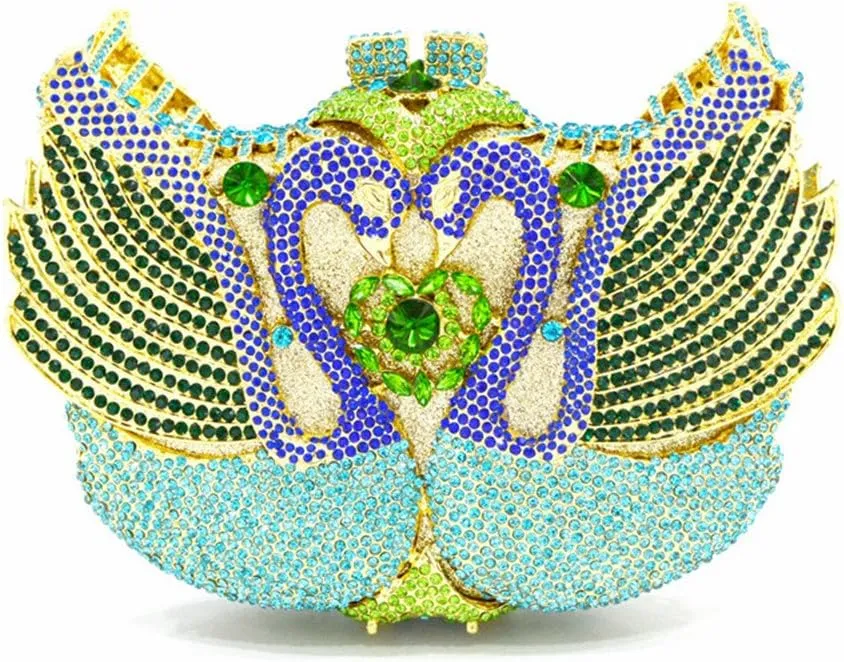 Women's Double Swan Evening Clutches Purse Shiny Crystal Chain Shoulder Bags