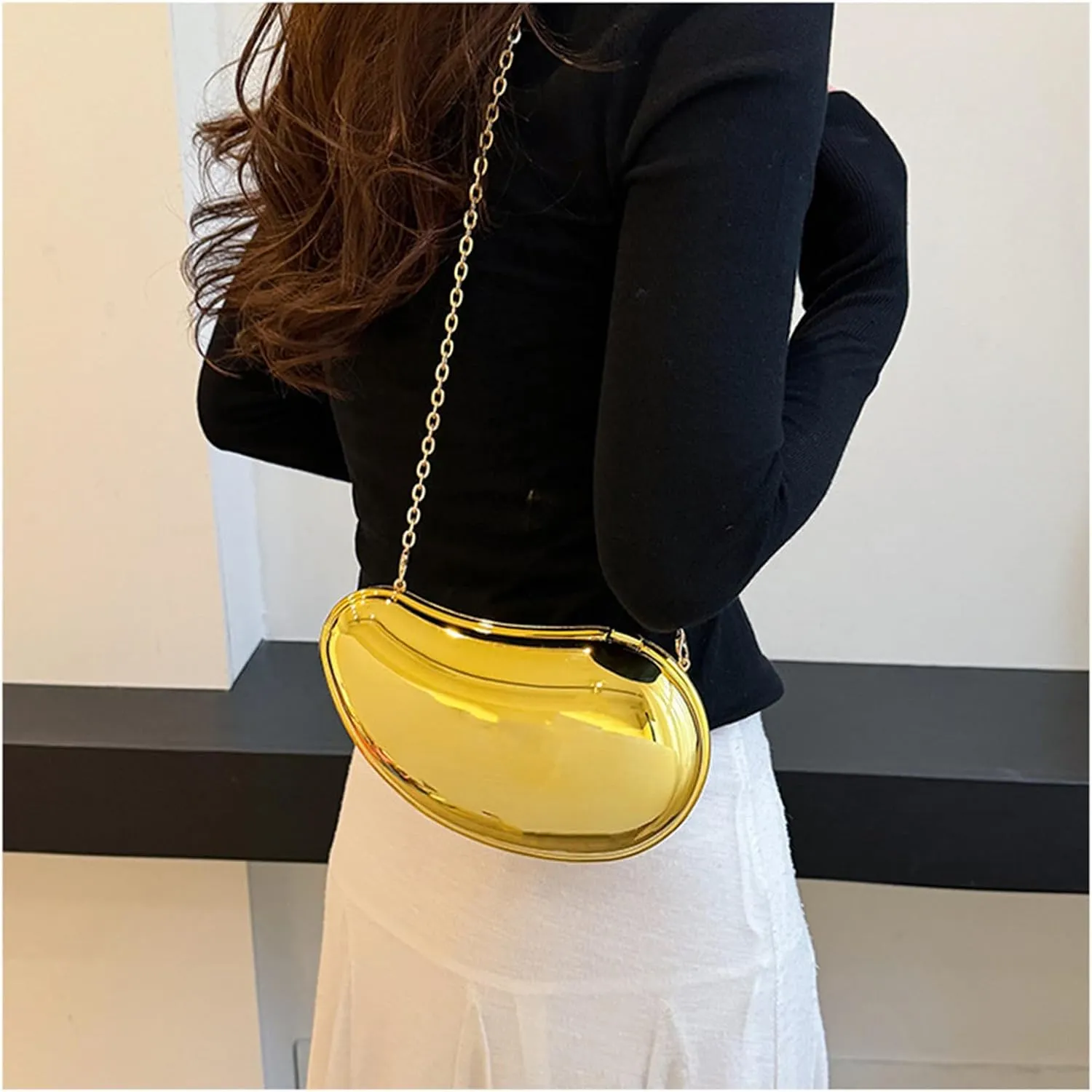 Womens Evening Clutches Bag Mangos Shape Evening Handbag Chain Strap Crossbody Bag Metallic Acrylic Shoulder Bag