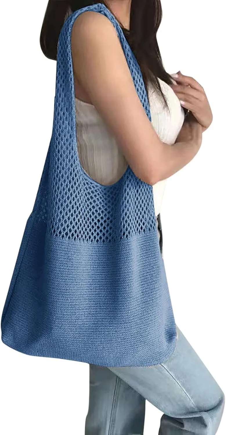 Women's Fashion Shoulder Bags Cute Hobo Tote Handbags Mini Clutch Purses with Zipper Closure Fashion Beach Bag(Blue)