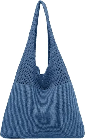 Women's Fashion Shoulder Bags Cute Hobo Tote Handbags Mini Clutch Purses with Zipper Closure Fashion Beach Bag(Blue)
