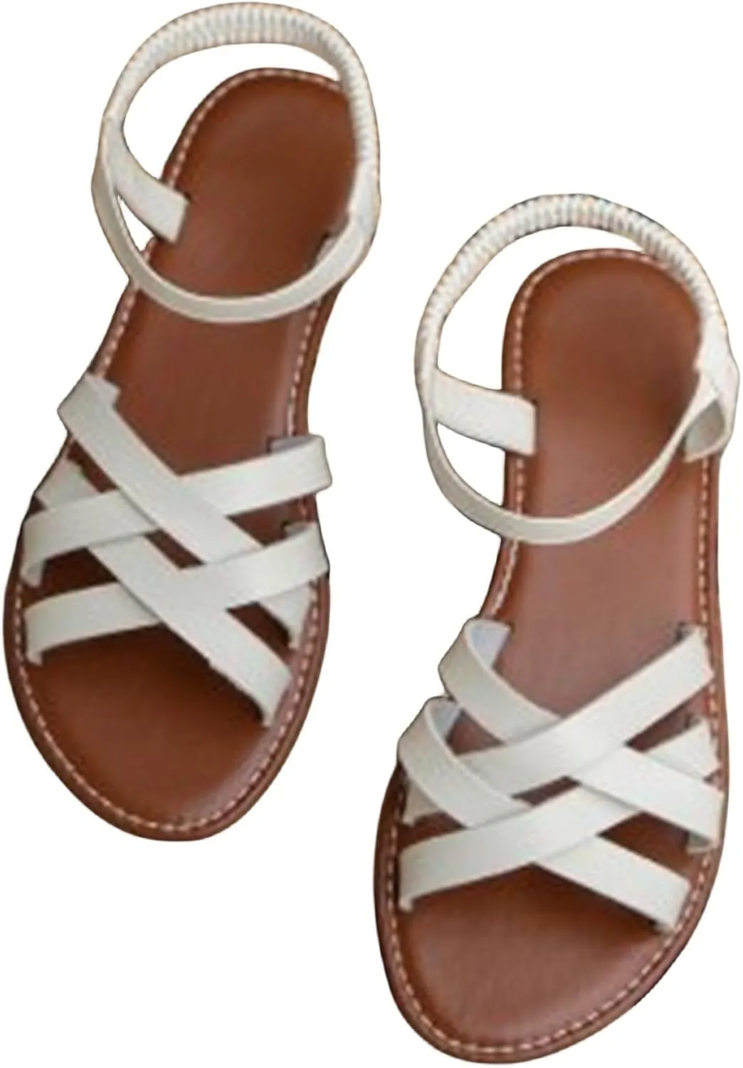 Women's Flat Sandal Cross Band Walking Sandals Open Toe Ankle Straps Shoes Summer Comfortable Stylish Sandals