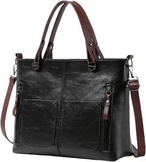 Women's Handbags Faux Soft PU Leather Vintage Shoulder Bag Top Handle Slouchy Satchel Tote Bags Multi Pocket Handbag