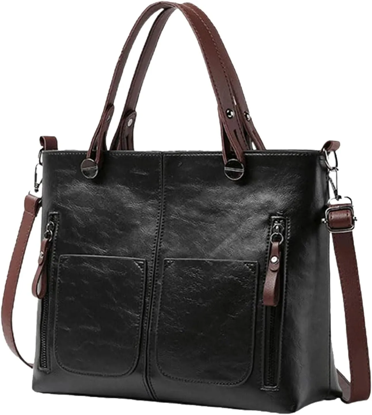 Women's Handbags Faux Soft PU Leather Vintage Shoulder Bag Top Handle Slouchy Satchel Tote Bags Multi Pocket Handbag