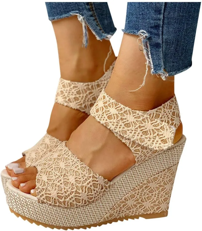 Women's Ladies Platform Wedges Heel Sandals Floral Flower Lace-up Shoes Footwear Women's Water Shoes