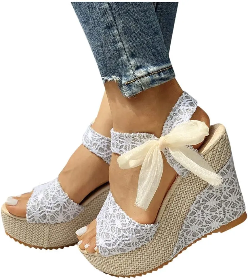 Women's Ladies Platform Wedges Heel Sandals Floral Flower Lace-up Shoes Footwear Women's Water Shoes